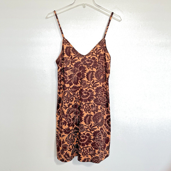 Christy Lynn Ella Silk Midi Dress with Slip Size M Sienna Brown Botanical Fall - Picture 7 of 14